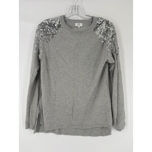 Crown Ivy Gray Sequin Shoulder Sweater Long Sleeve Crew‎ Neck Casual Size S